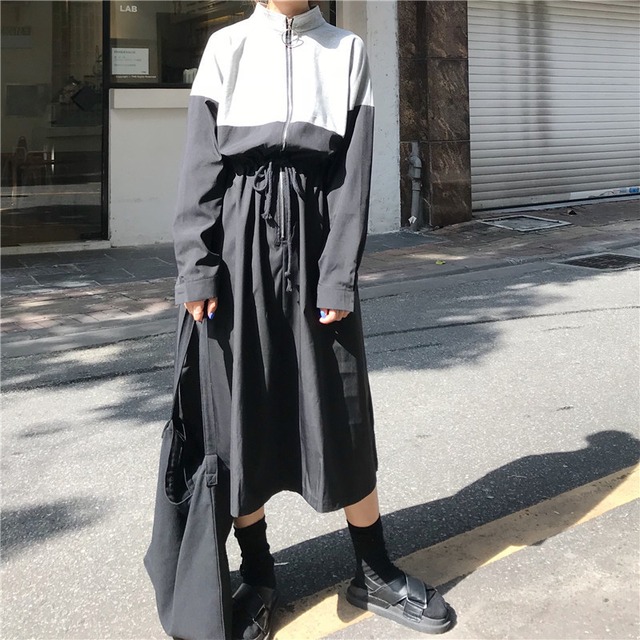 カジュアル スポーティー ハーフジップ 無地 ハイネック バイカラー 長袖 ワンピース 韓国 オルチャン 新作 秋冬 秋 冬 2colors Ut 2 Musubi Me 韓国 オルチャン レディースファッションのお店