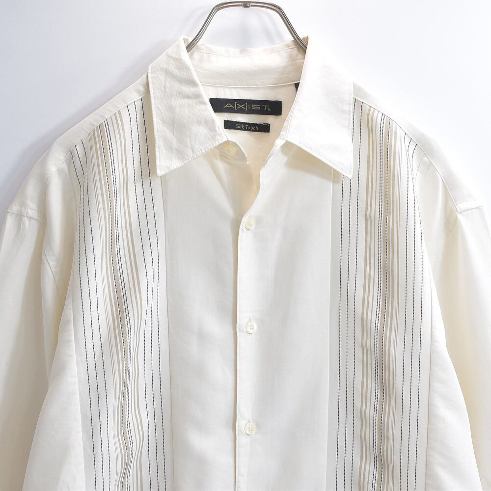 00s AXIST シルクタッチ パネルストライプ 半袖シャツ キューバシャツ モード Y2K ヴィンテージ USA アメリカ古着 オフホワイト メンズL相当
