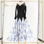 社交ダンス 衣装 スタンダードドレス ワンピース ドレス ブラック系 ホワイト系 ブルー系 青 白 水色 黒 レース 花柄 フリル ダンス パーティ 発表会 軽い レディース フレア フラワー 舞台衣装 発表会用 ダンスパーティー