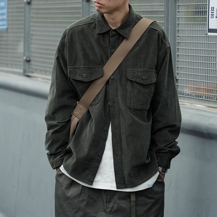 ★TEXTURED PLAIN CORDUROY WORK SHIRT　　　A0785