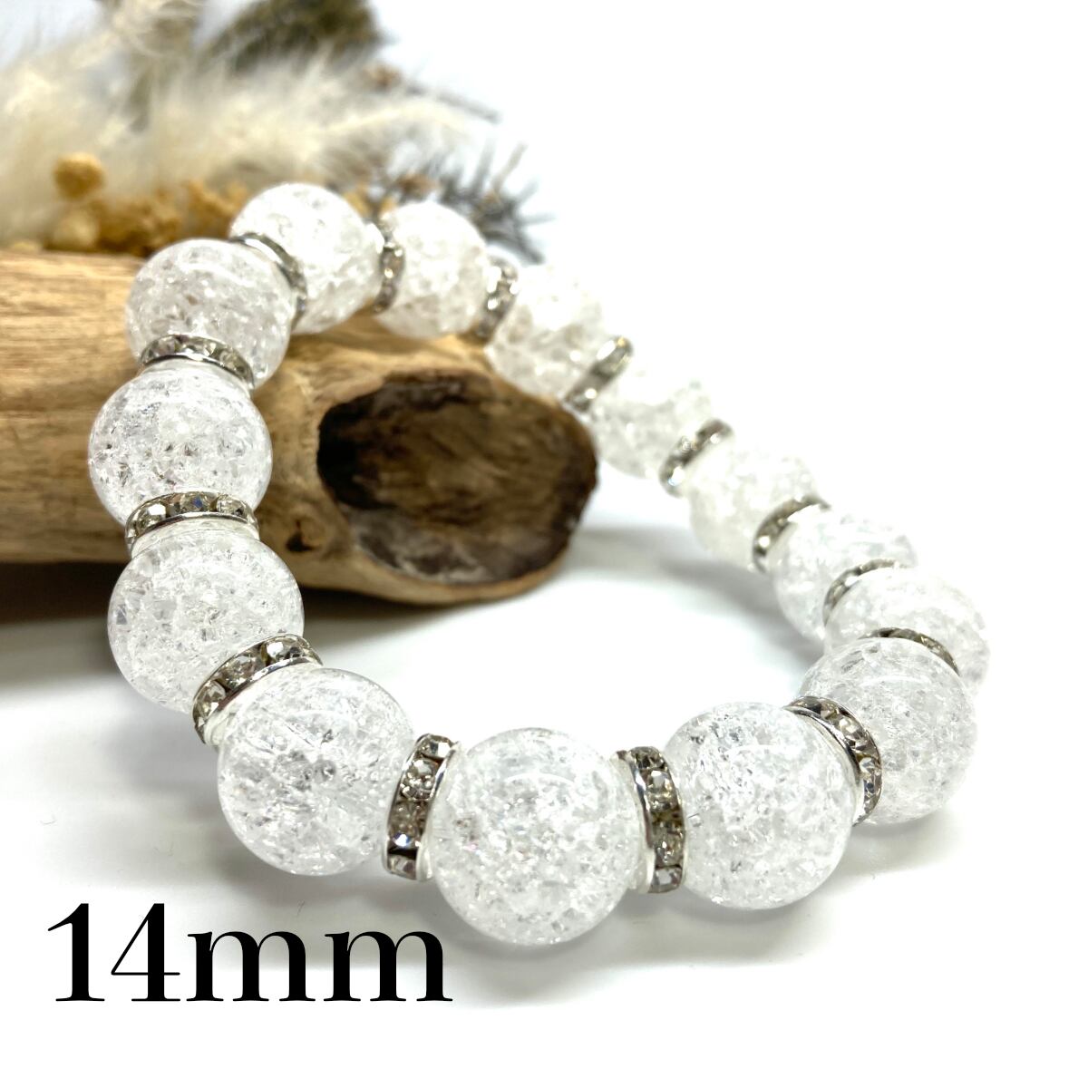 水晶 クリスタルカット14mm 数珠 天然石 ブレスレット 水晶