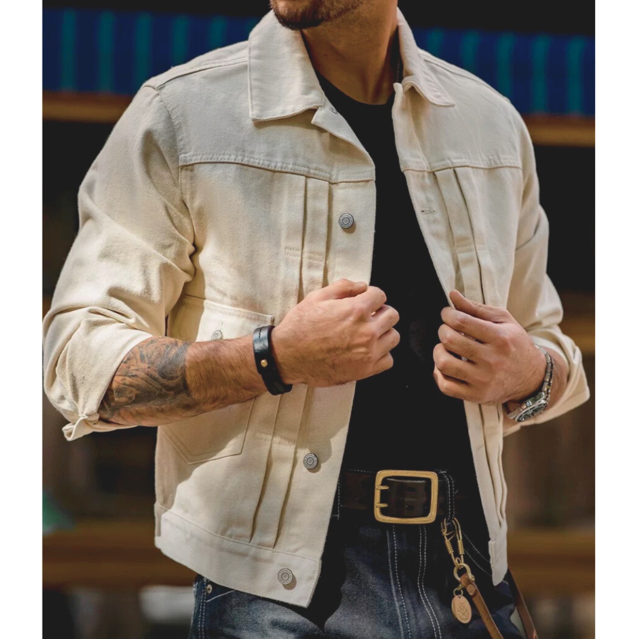 Button Fly Straight Silhouette Denim Jacket ◇H0153