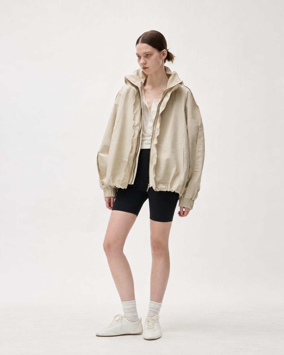 Relaxed Drawstring Stand Collar Jacket