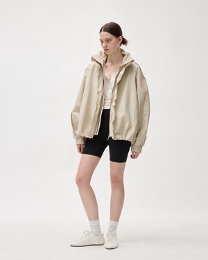 Relaxed Drawstring Stand Collar Jacket