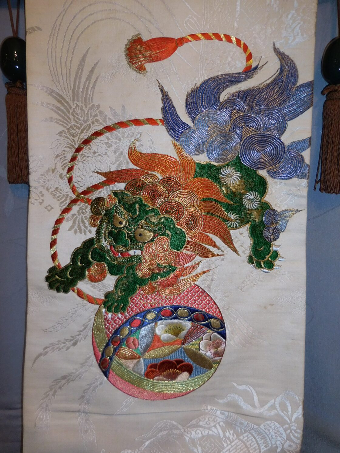 日本刺繍唐獅子鞠丸帯Maru obi sash (Japanese embroidery lion) | Pay ID 