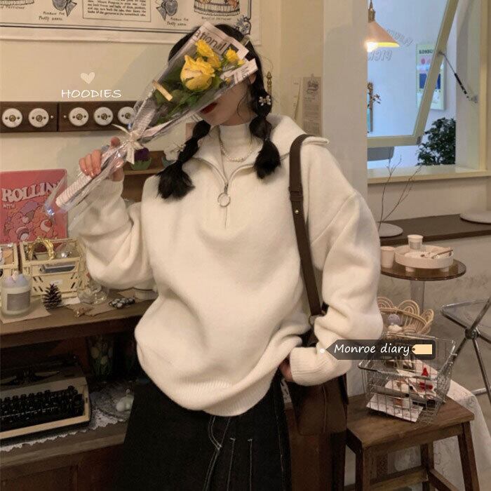 ホワイトセーター レディースルーズオータムウィンタートップス コート ロング 秋物 冬物 モンロー70487914417