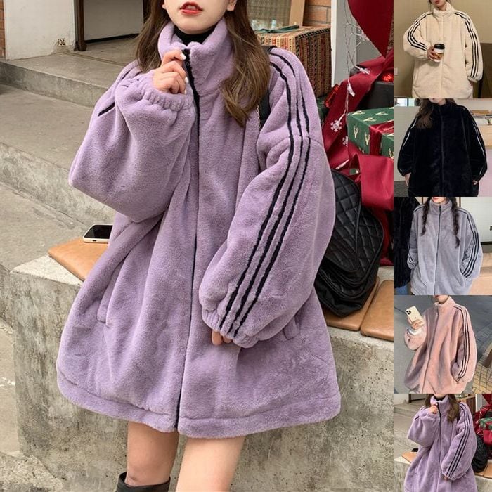 ボアジャケット ボアブルゾン 袖ライン もこもこ ゆったり ボア