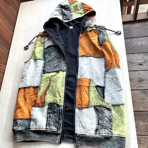 フリース付きパッチワークベスト