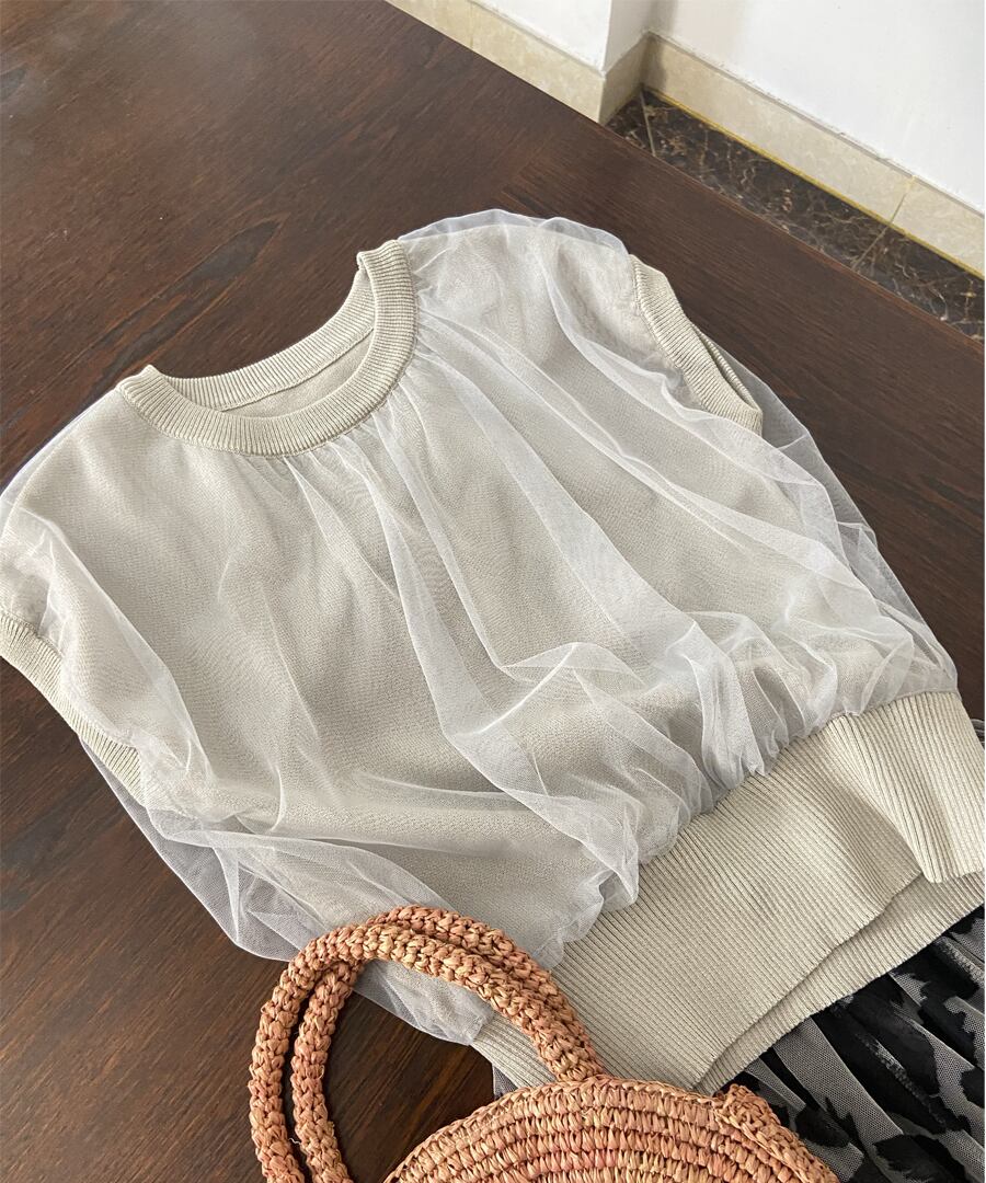 ラウンドネックメッシュトップス【t-10152】