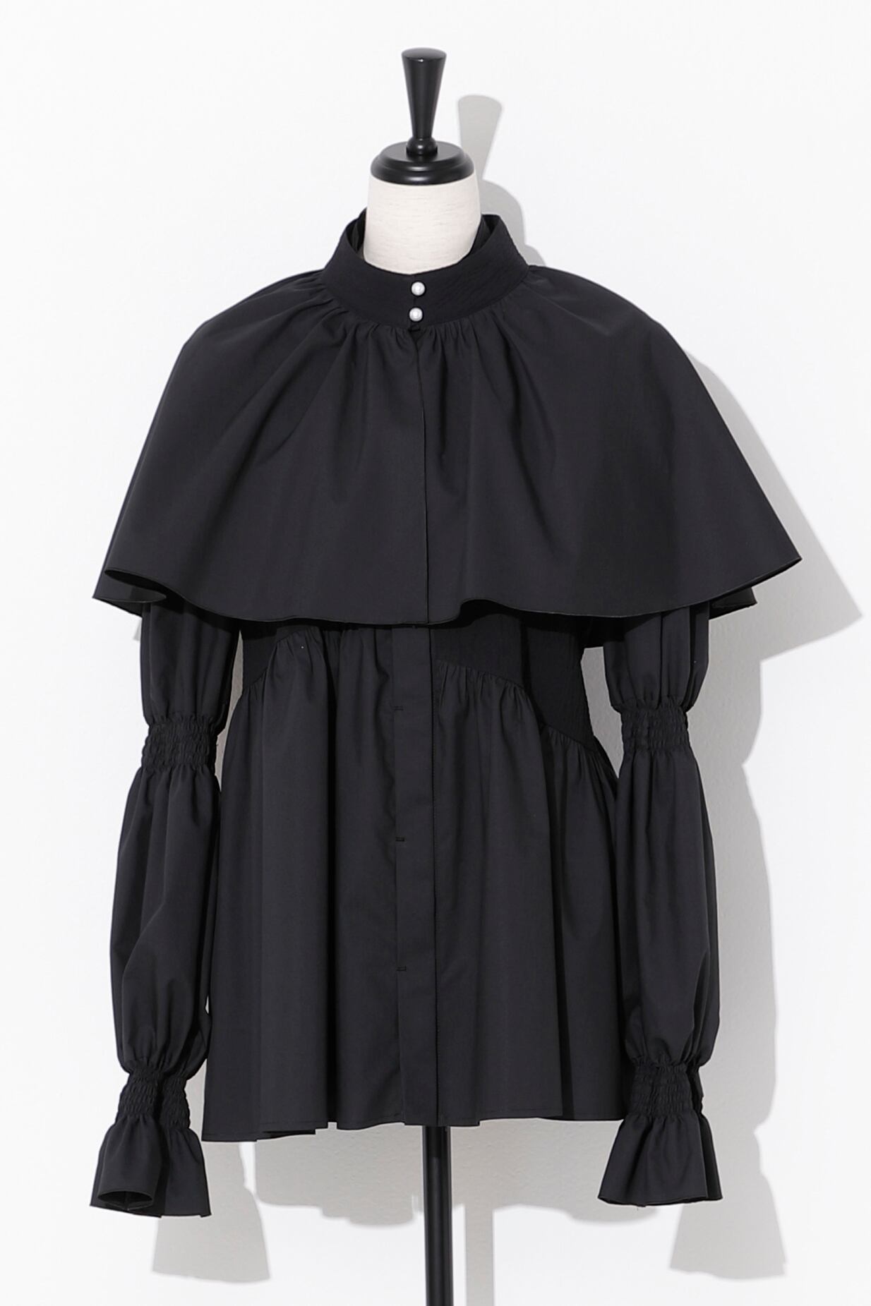 Pearl Big Collar 2Way Blouse Ⅱ BLACK