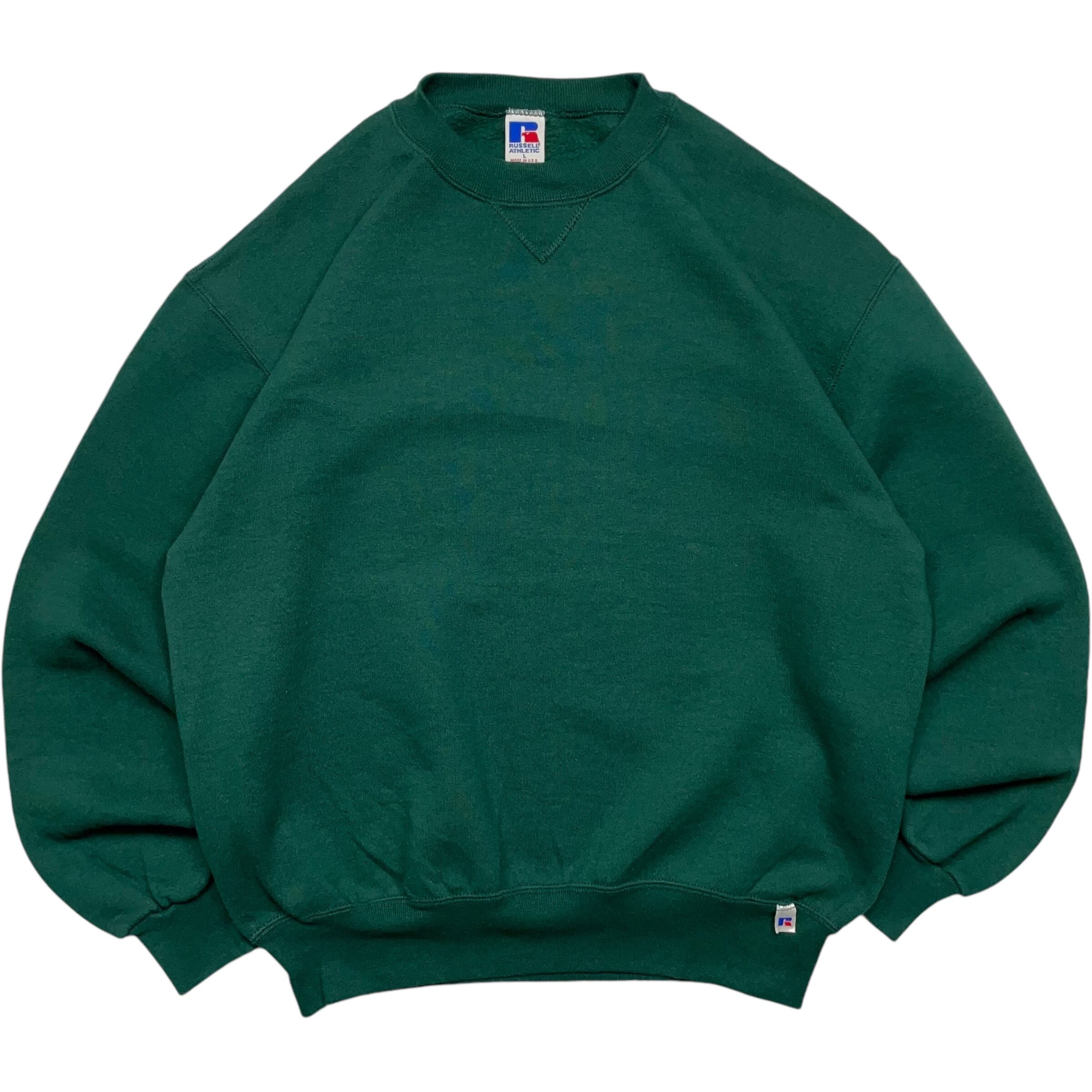 《L》 russell athletic ラッセルアスレチック スウェット 前V 無地 グリーン USA製 90年代 vintage no.4620
