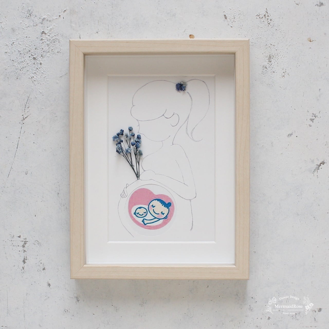 マタニティエコー写真フレーム かすみ草ブルー マーメイドローズ 一目惚れするブーケ 花冠のお店mermaidrose
