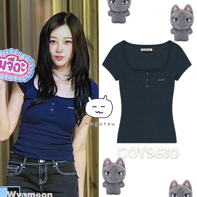 ★aespa ジゼル 着用！！【COYSEIO】PRONG SNAP MINI LOGO TEE NAVY