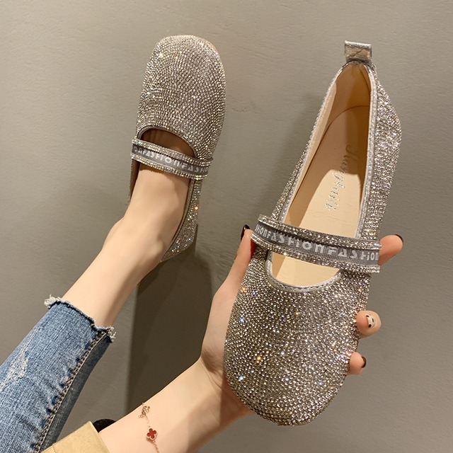 ネットレッドワンペダルビッグヘッドピーズシューズ女性の英国スタイル2020春の潮の靴新しい野生のラインストーンフラットシューズ 部族の婦人靴7117649