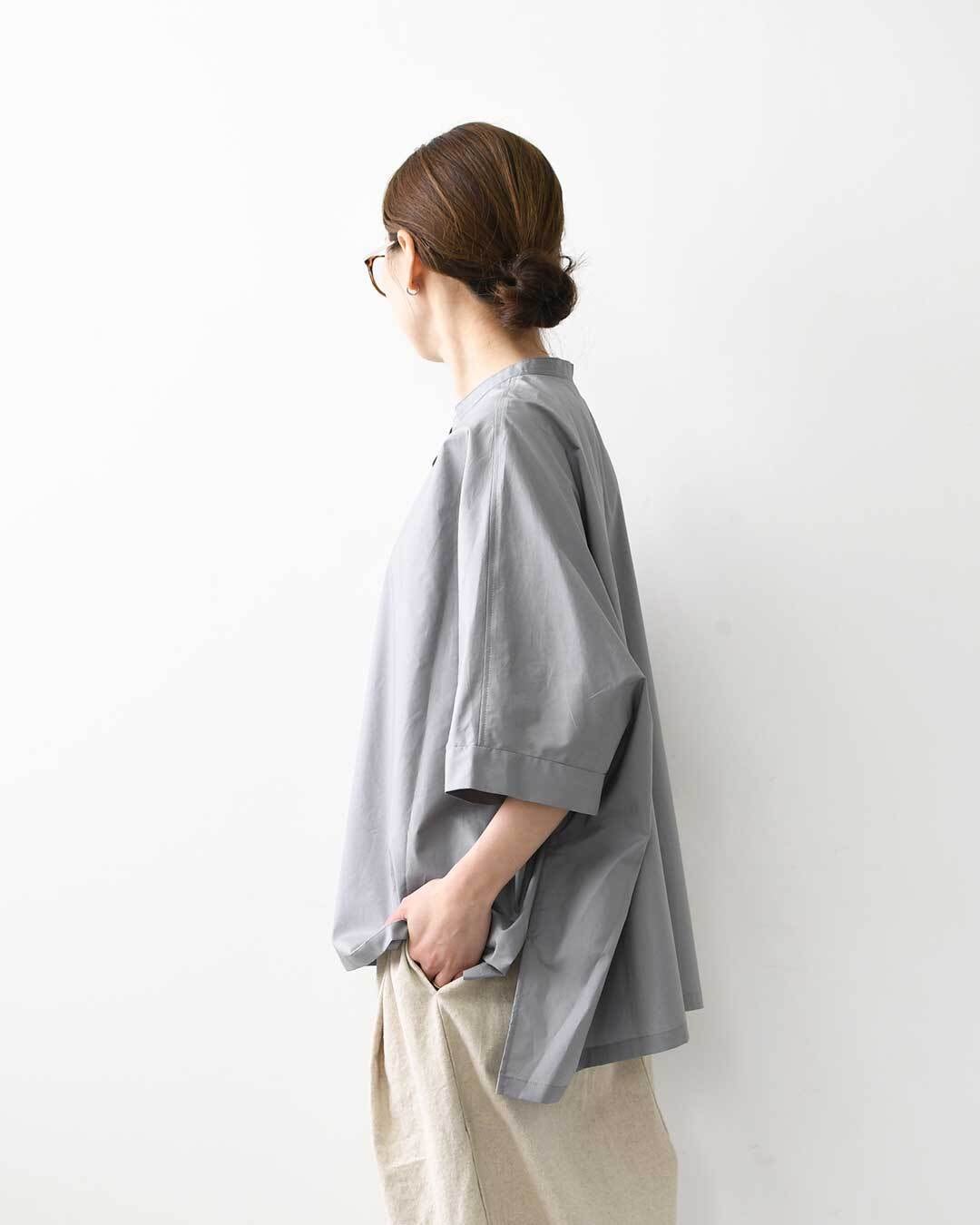 mizuiro ind [ミズイロ インド] half slv stand collar wide shirt [2