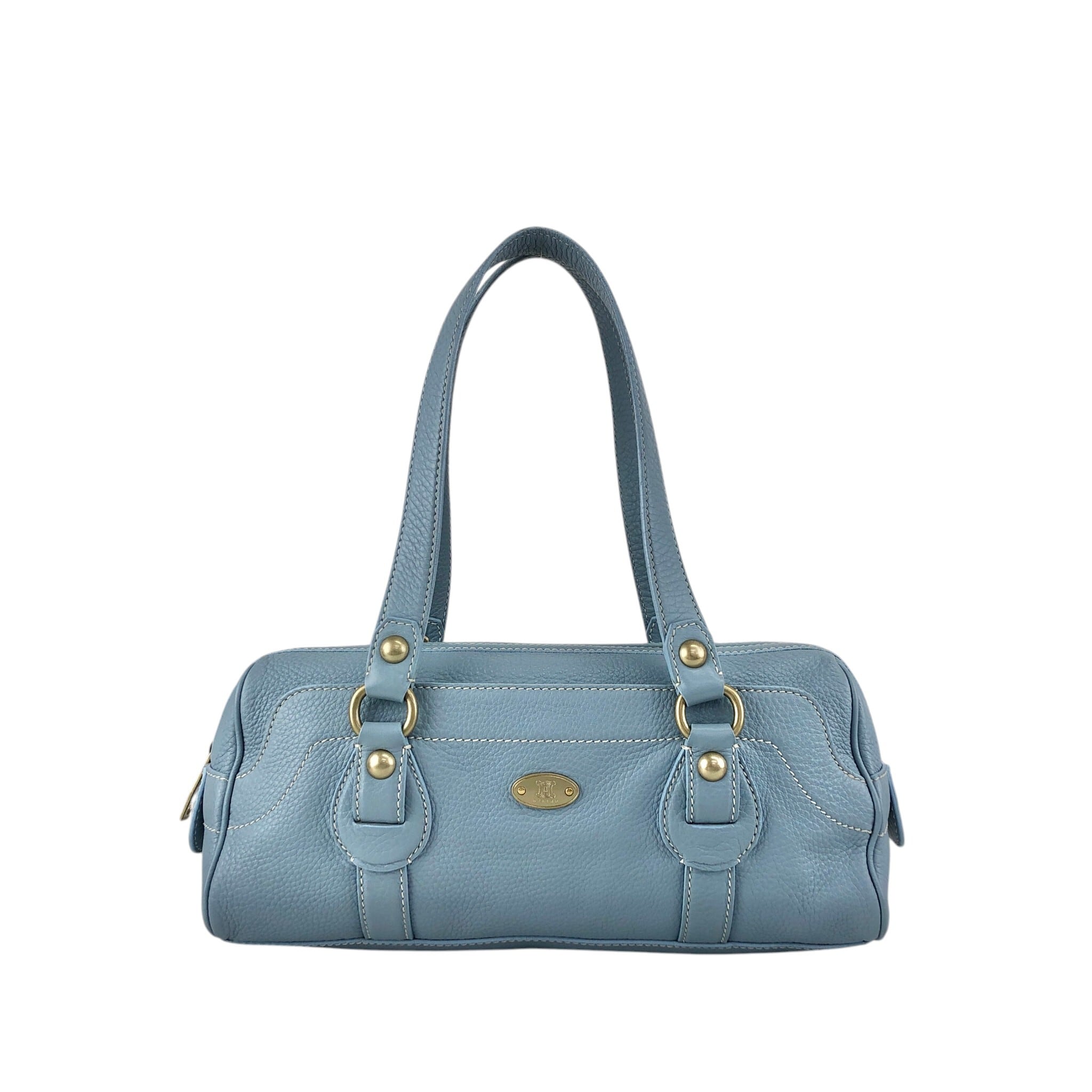 CELINE セリーヌ ハンドバッグ スカイブルー ブラゾン ロゴ レザー