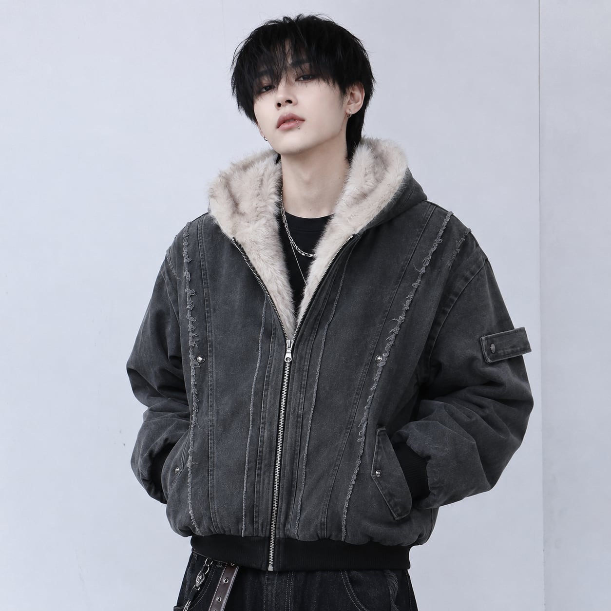 Heavy Deconstructed Fur Hoodie Jacket 0003