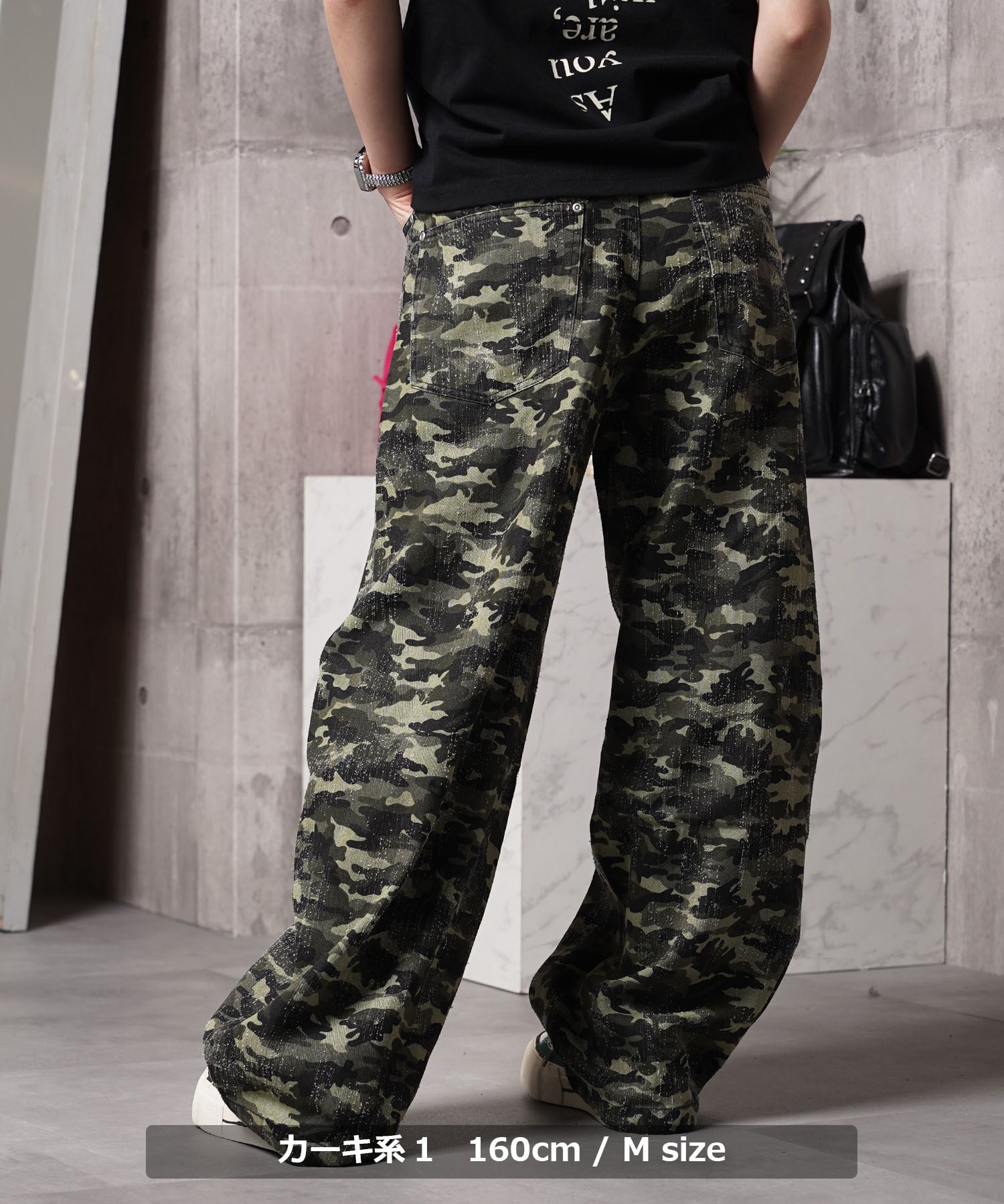 ◇グラインダー加工 カモフラ バレルレッグパンツ◇ng-63226