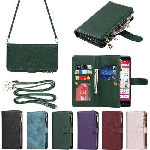 Eastwave かんたんスマホ2 A001KC ケース 京セラー Basio 4 KYV47 縄掛けケース 手帳型 Basio4 KYV 47 財布型 ICカード コインポケット ストラップ付き カード 収納 小銭入れ ファスナーポケット付き PUレザー 6色 グリーン 1544
