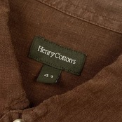 リネン100% Henry Cotton’s ヘンリーコットンズ ダブルポケット 長袖シャツ 41/ブラウン メンズ