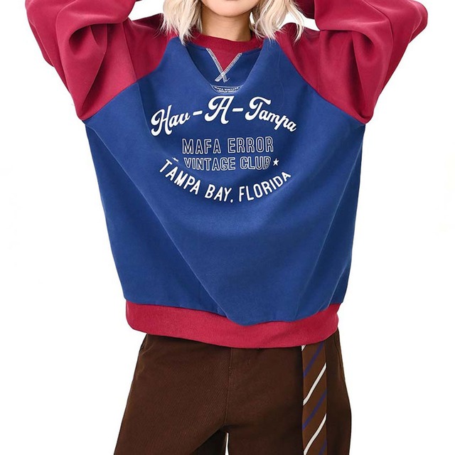 ラグランカレッジロゴルーズトップス 2col   R01506