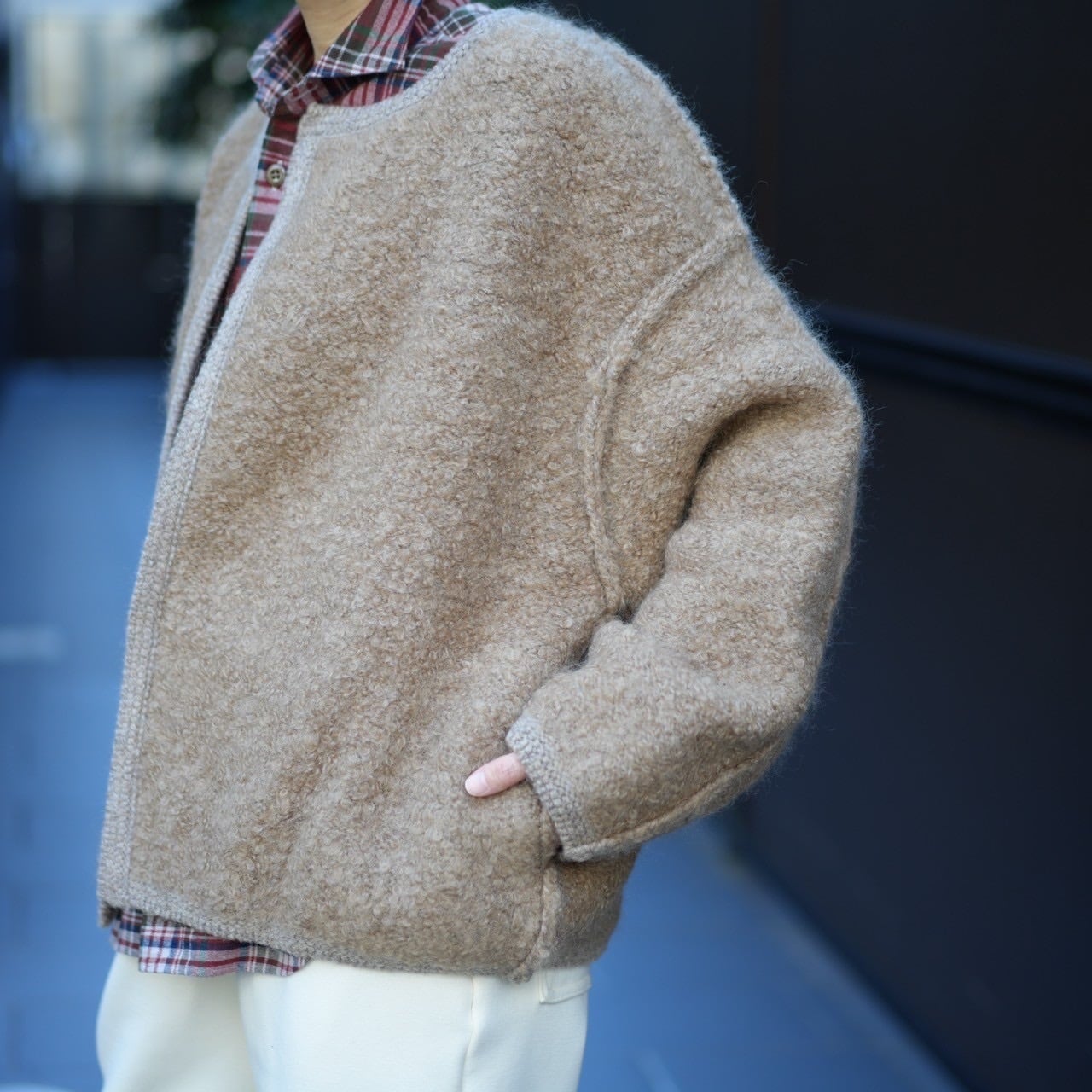 unfil(アンフィル) mohair & shetland wool jumbo loop knit jacket