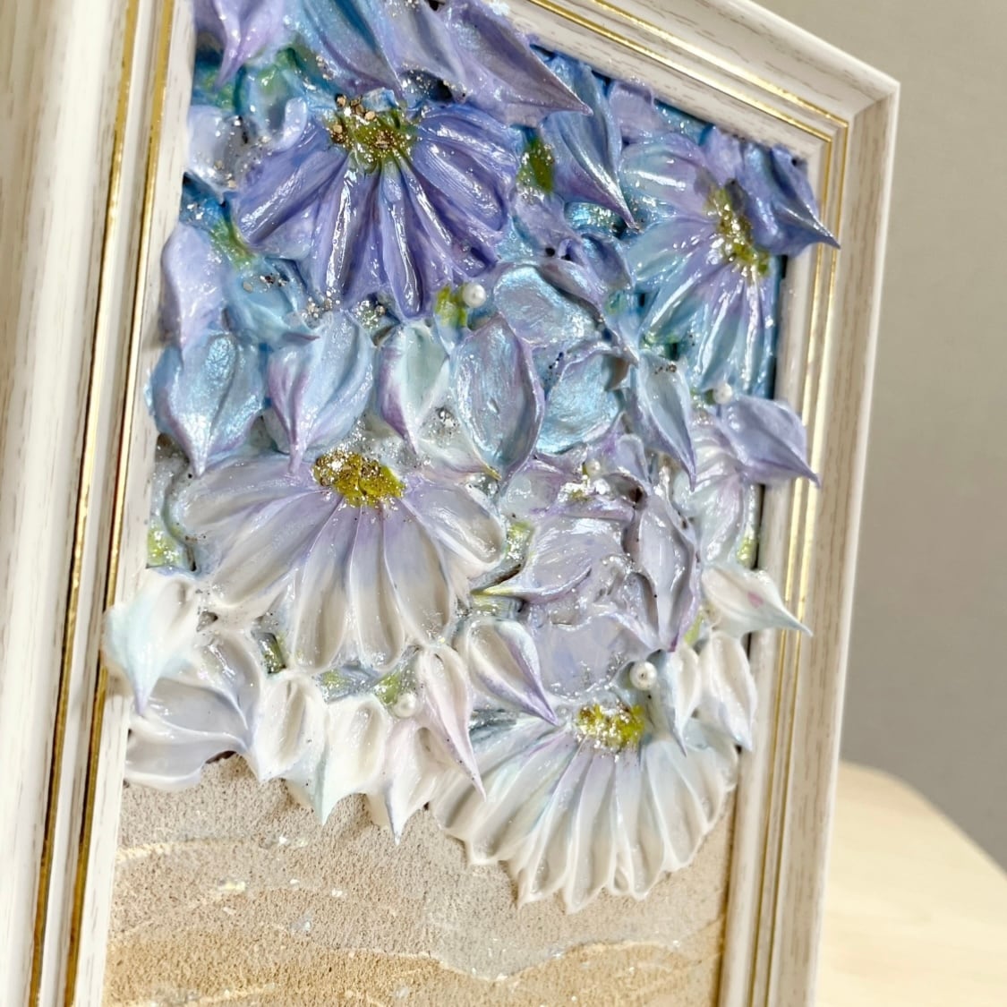 花海の窓」 18×13㎝ 海のテクスチャーアート 海のインテリア 額縁