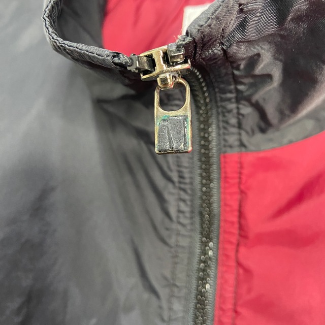 90s NIKE ツートンナイロンジャケット ビッグロゴ L エンジ 黒