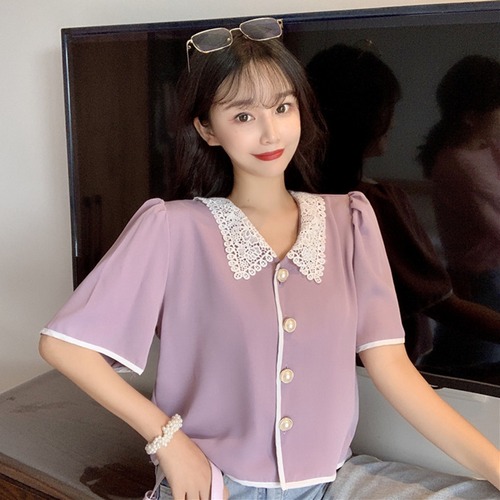 ✞ ショートVネックレースシャツブラウス スウィート ステッチ ✞ゴスロリ SM ミリ 甘ロリ クラロリ 和ロリ エレガント 黒ロリ 姫ロリ 華ロリ BB-BB2828206