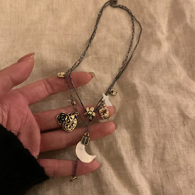 Somedayifレトロな花月2層重ねネックレス