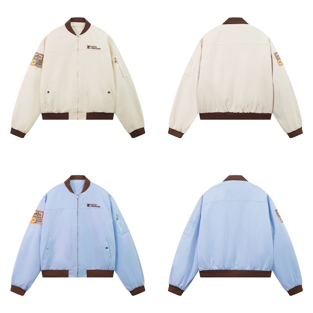 ワッペンデザインツートンライトブルゾン 2col R01152