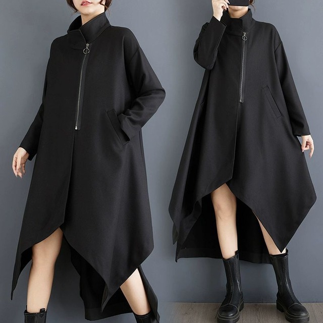 BLACK OFF STAND COLLAR A-LINE DESIGN COAT 1color M-11225