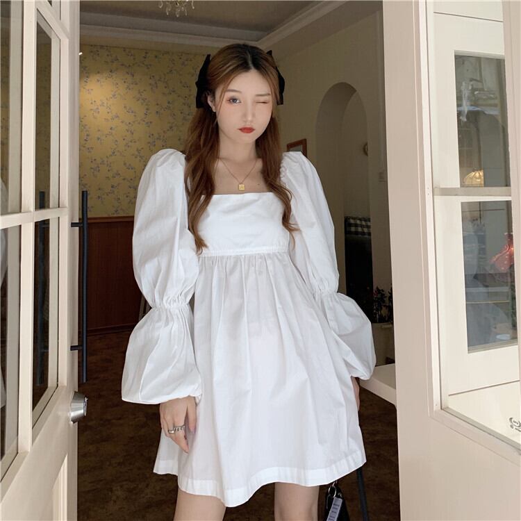 ボウノットデザインニッチホワイトスカートウエストスリミング長袖ワンピース女性2020年秋新作 ドラファッションホール30921691903