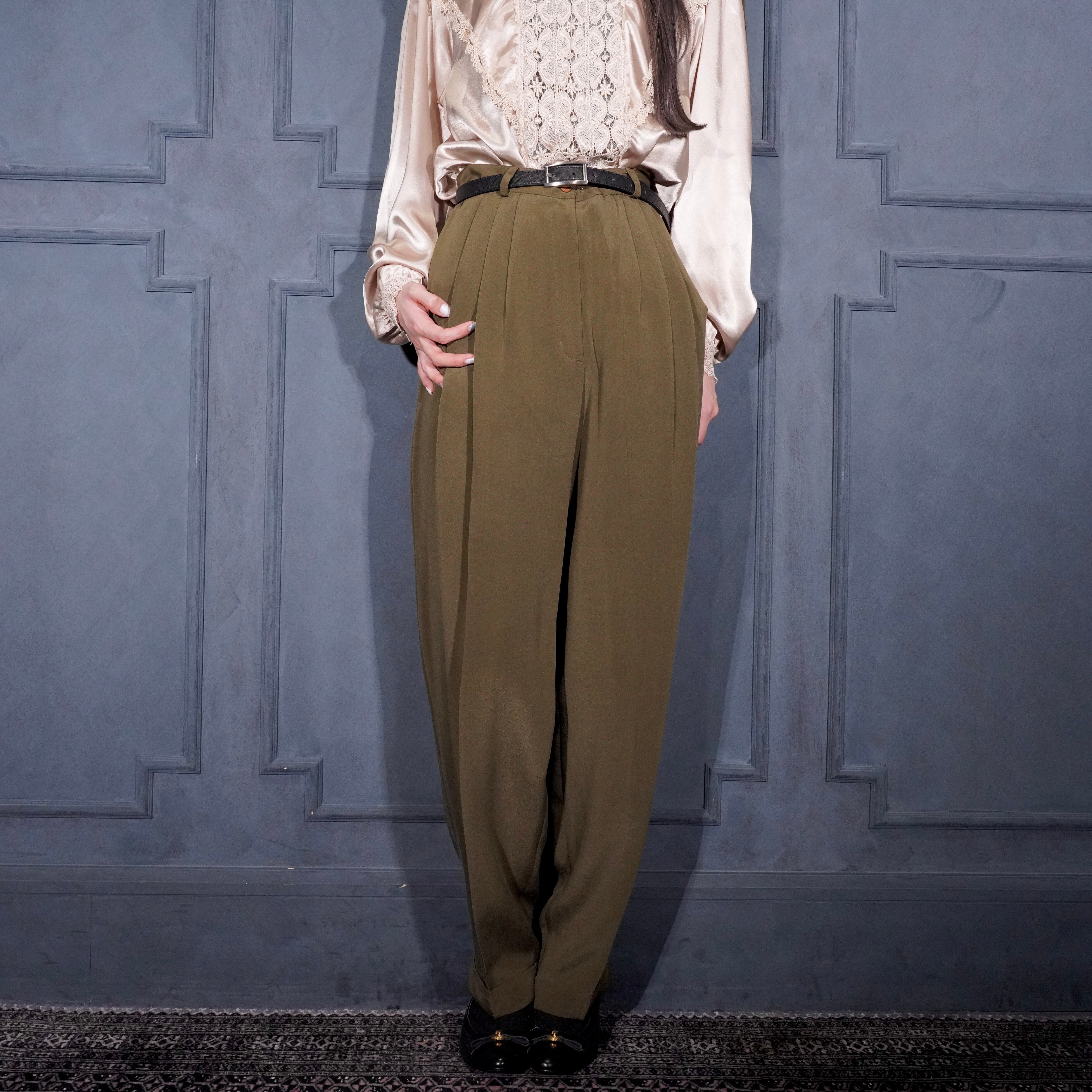 USA VINTAGE JONES NEW YORK PETITE TUCK DESIGN SILK SLACKS PANTS