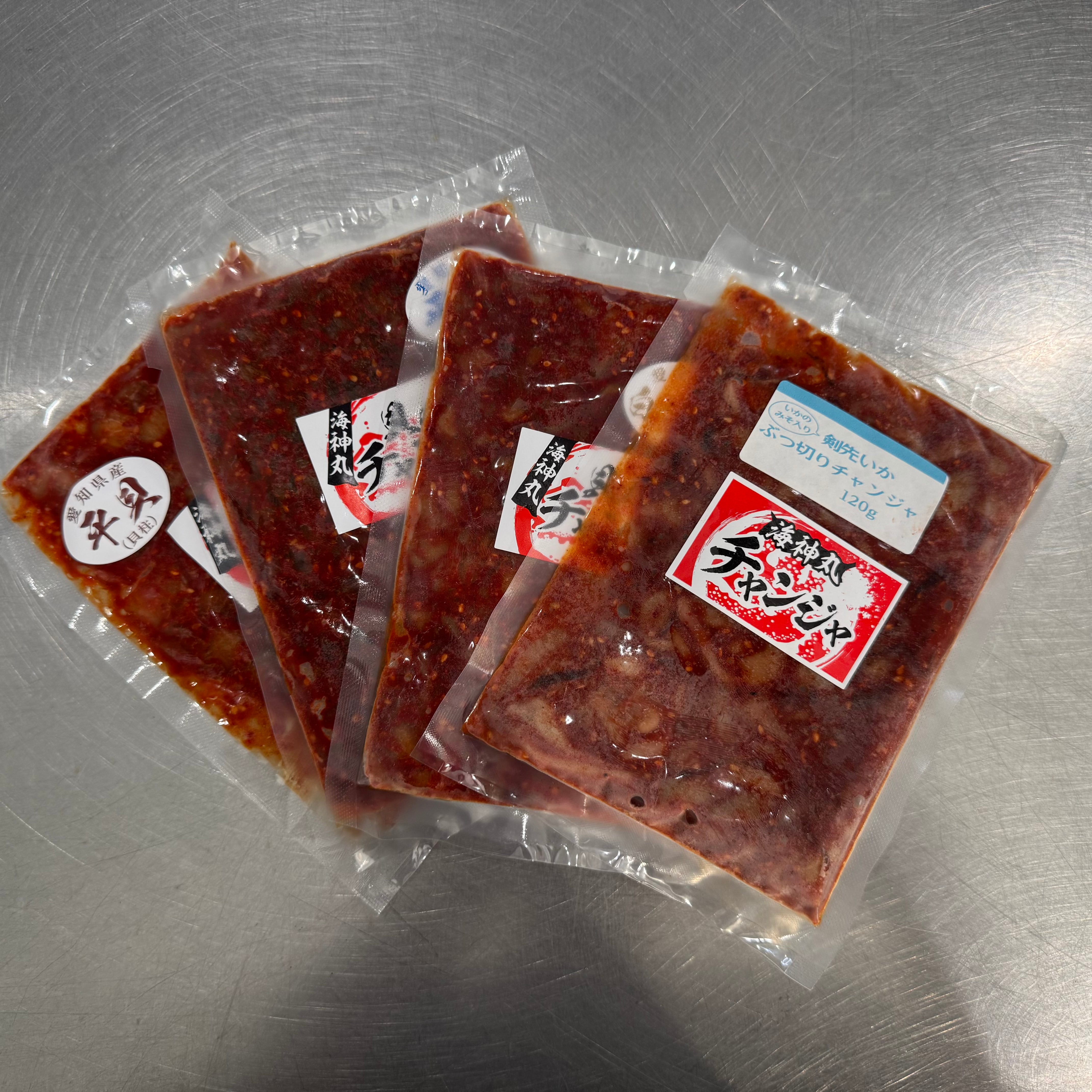 南知多海神丸　チャンジャ食べ比べセット（イカ / 白ミル貝 / 平貝 / 平貝の貝ひも）