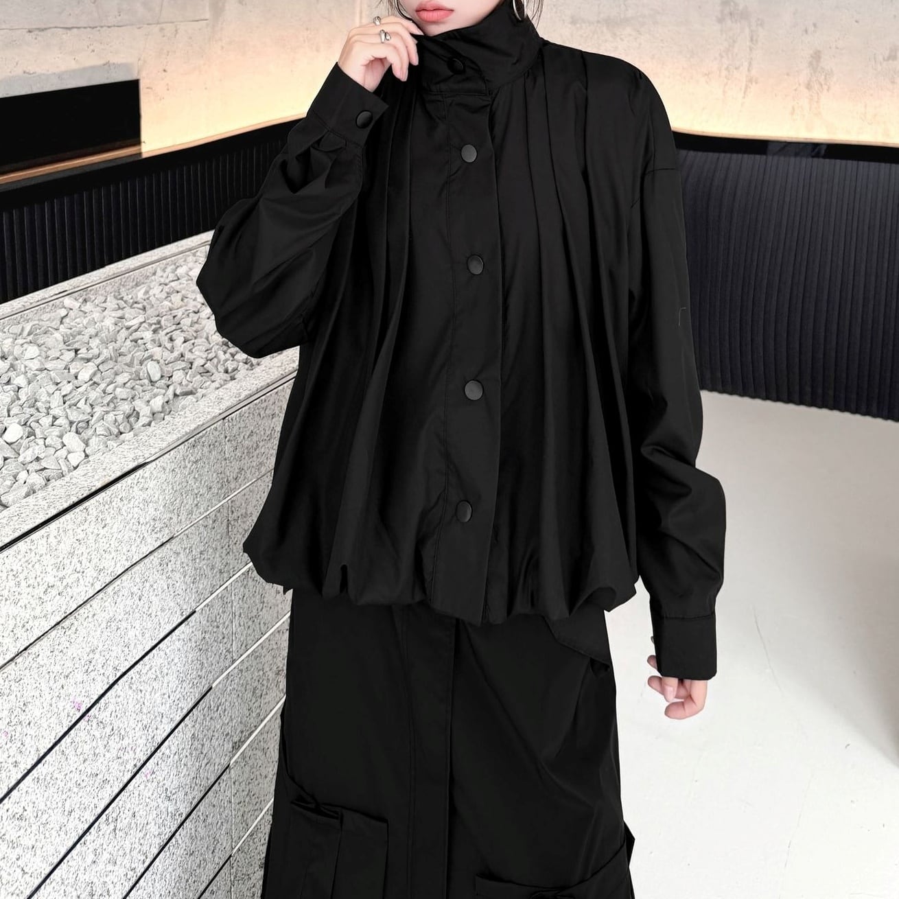 ボタンフロント スタンドカラー バルーンシャツ 1color BL0620