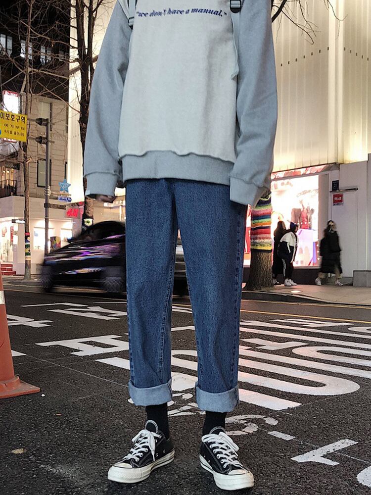 全2色 デニム パンツ ストレート カジュアル 無地 おしゃれ