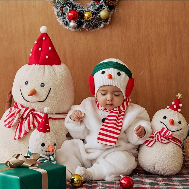 【クリスマス】ベビー　クリスマス　スノーマン アウター&マフラー　