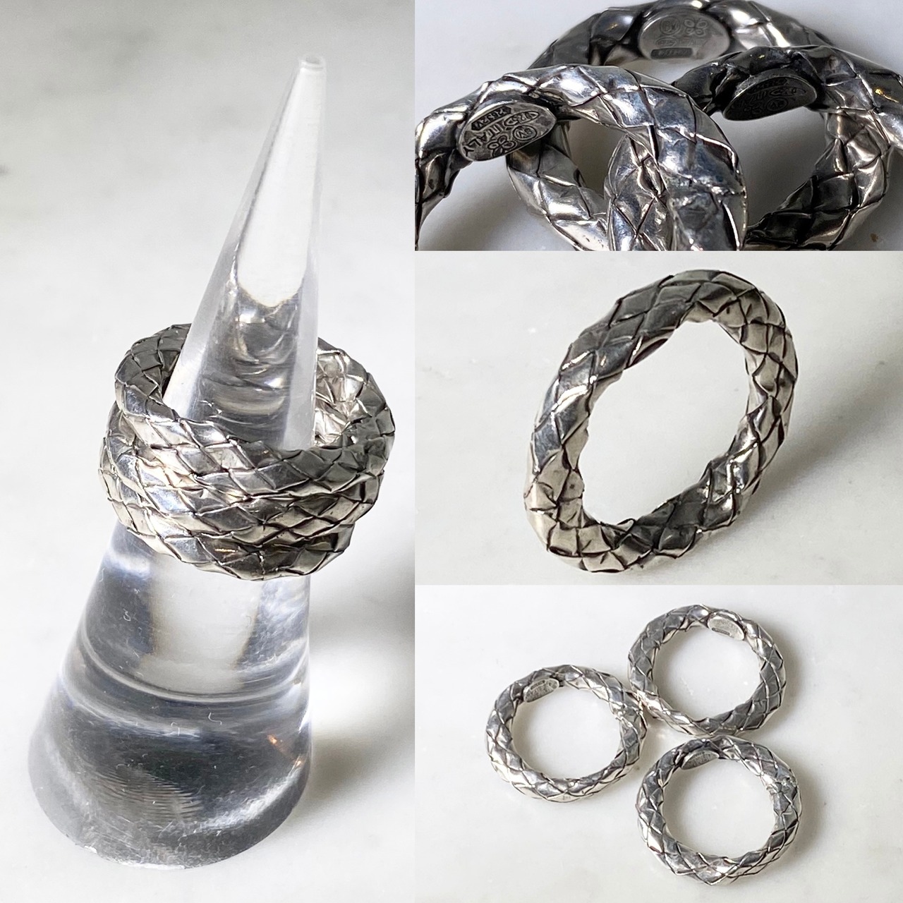 BOTTEGA VENETA silver intrecciato triple ring
