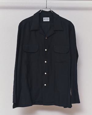 【新品】MINTENS 1960s vintage cotton cashmere shirts made in JAPAN fabrics black made in JAPAN/ 日本製 ヴィンテージ生地 コットン カシミヤ オープンカラー シャツ ブラック オリジナルブランド 1960年代シルエット サイズ①、サイズ②