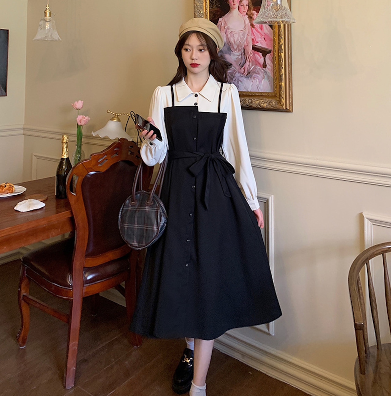 長袖フレンチワンピース