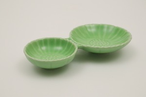 ヒワ釉花型　二品盛