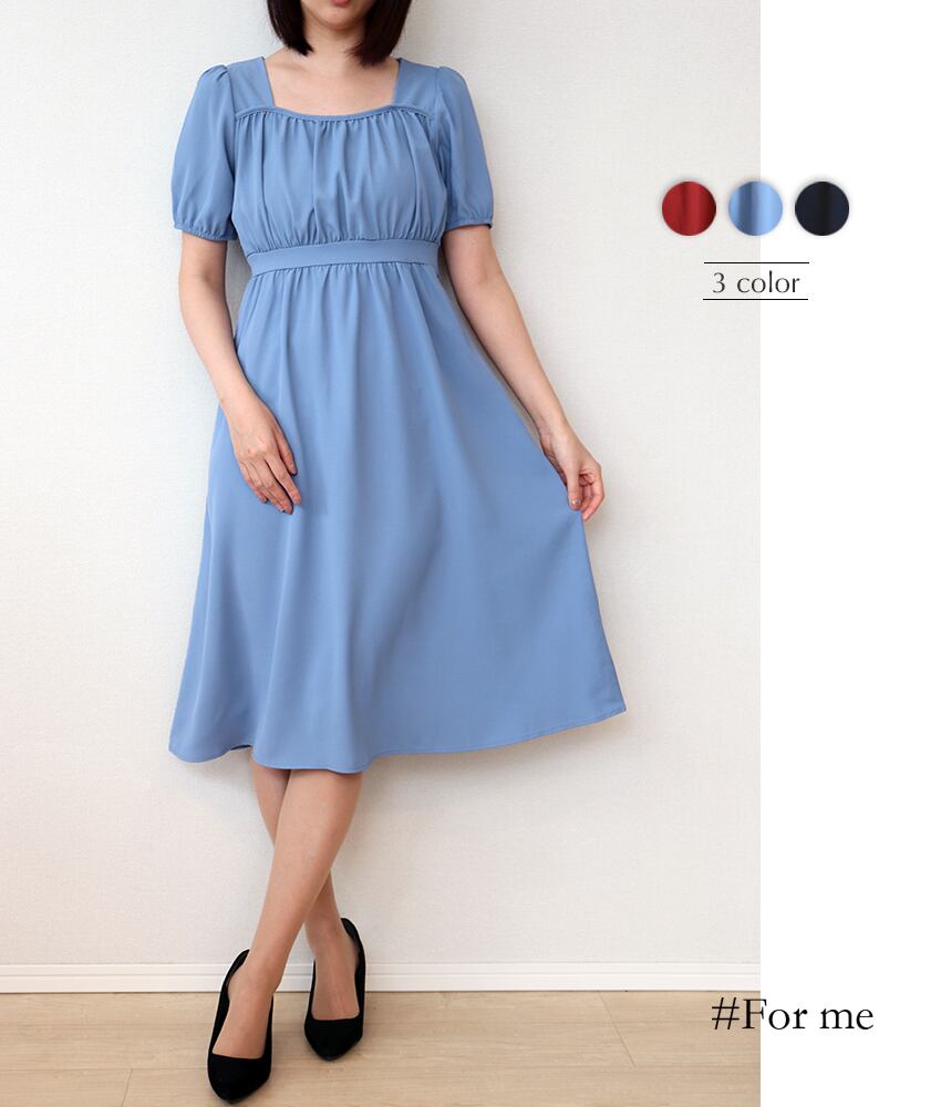 ハイウエストのウエストリボン付きワンピース_e0132103062