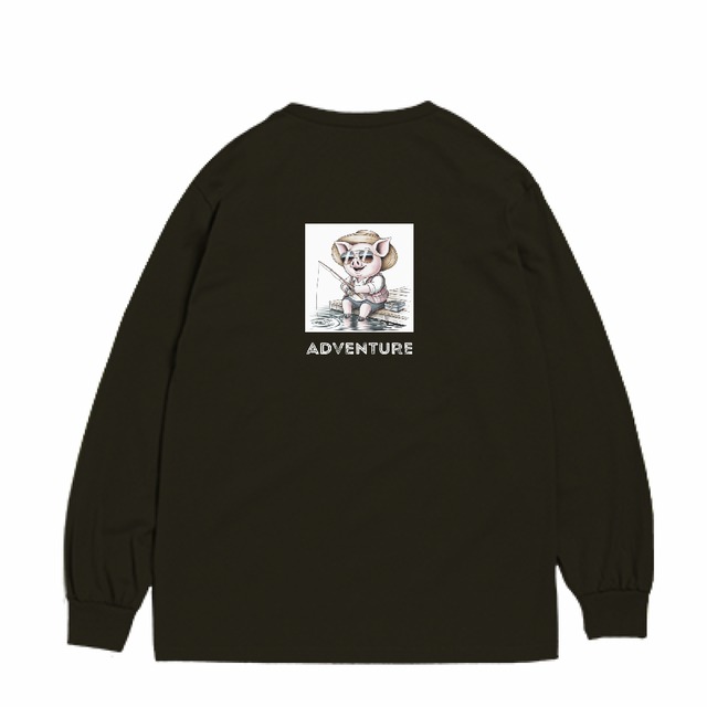 pig  fishing  長袖 Tシャツ  Black  A0029.