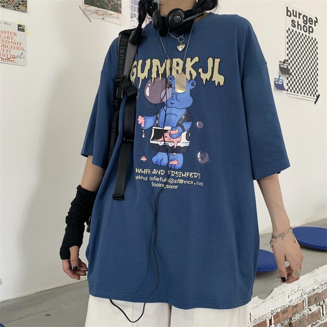 送料無料 Korea ダークスタイルプリントルーズカジュアルtシャツ レディース かわいい 韓国 韓流 オルチャン K Pop アイドル アクセサリー ペンダント ネックレス ブレスレット リング ピアス バッグ 春夏秋冬 韓国ドラマ 韓国服 Kpop帽子 Kpop雑誌 Bts Niziu Twice