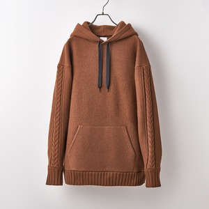 Wool felt cable hoodie / Camel