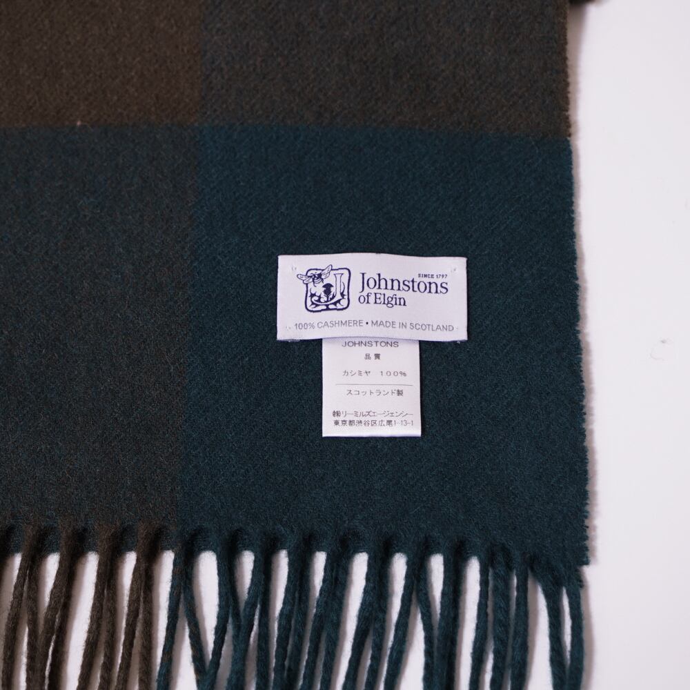 Johnstons カシミヤ大判ストール ブロックチェック グリーン | 中古