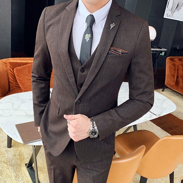 スリーピース　ピンストライプ　ビジネススーツ　3カラー　LB0191