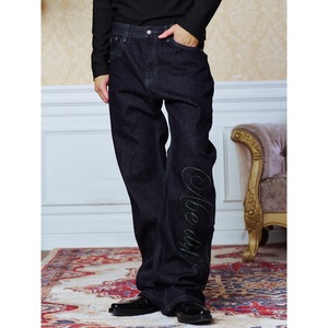 【DRIP6852】YAD CREW Script Embroidery 13.5oz Raw Denim Wide Straight Pants