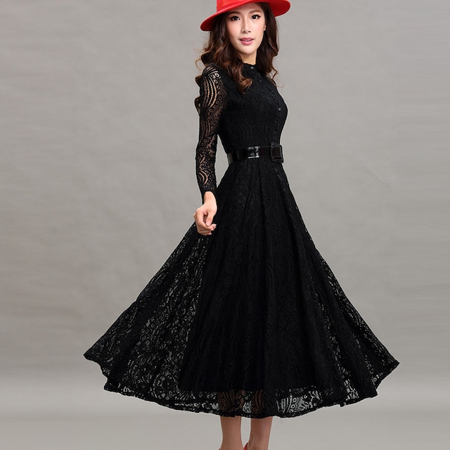 【送料無料】ドレス ワンピース シースルー Aライン ウエストベルト スリム 大人女子 エレガント キュート オシャレ フェミニン DR-006AU